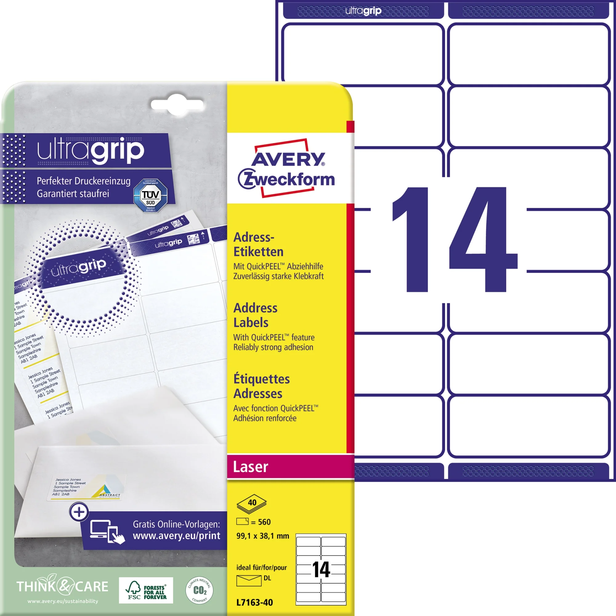 AVERY Zweckform QuickPEEL Adress-Etiketten, 99,1 x 38,1 mm (EAN: 4004182235225)
