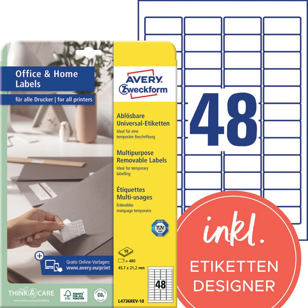 AVERY Zweckform Universal-Etiketten, 45,7 x 21,2 mm, weiß (EAN: 4004182433157)