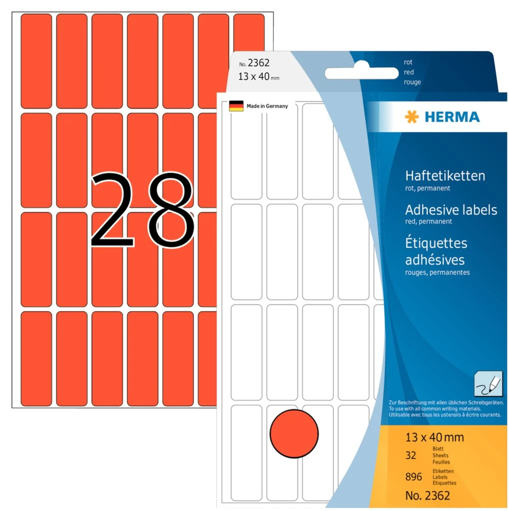 HERMA Vielzweck-Etiketten, 13 x 40 mm, rot, Großpackung (EAN: 4008705023627)