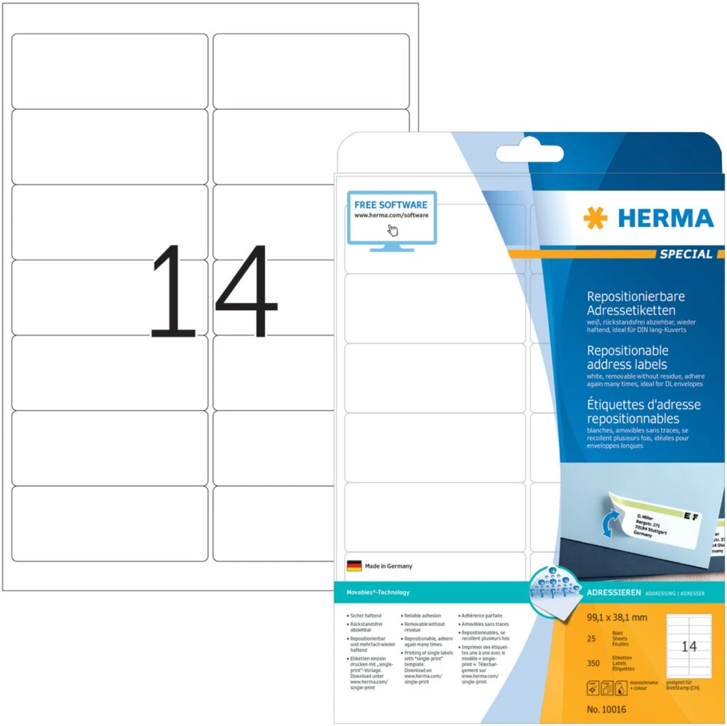 HERMA Universal-Etiketten SPECIAL, 99,1 x 38,1 mm, weiß (EAN: 4008705100168)