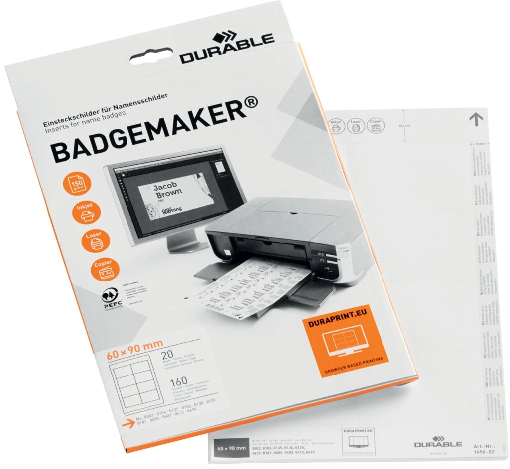 DURABLE Einsteckschilder für Namensschilder, 90 x 60 mm, weiß (EAN: 4005546140568)