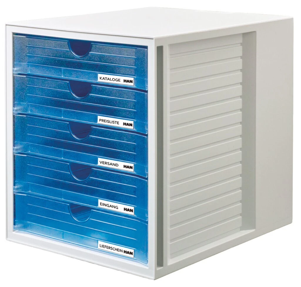 HAN Schubladenbox SYSTEMBOX, 5 Schübe, lichtgrau/blau (EAN: 4012473145061)