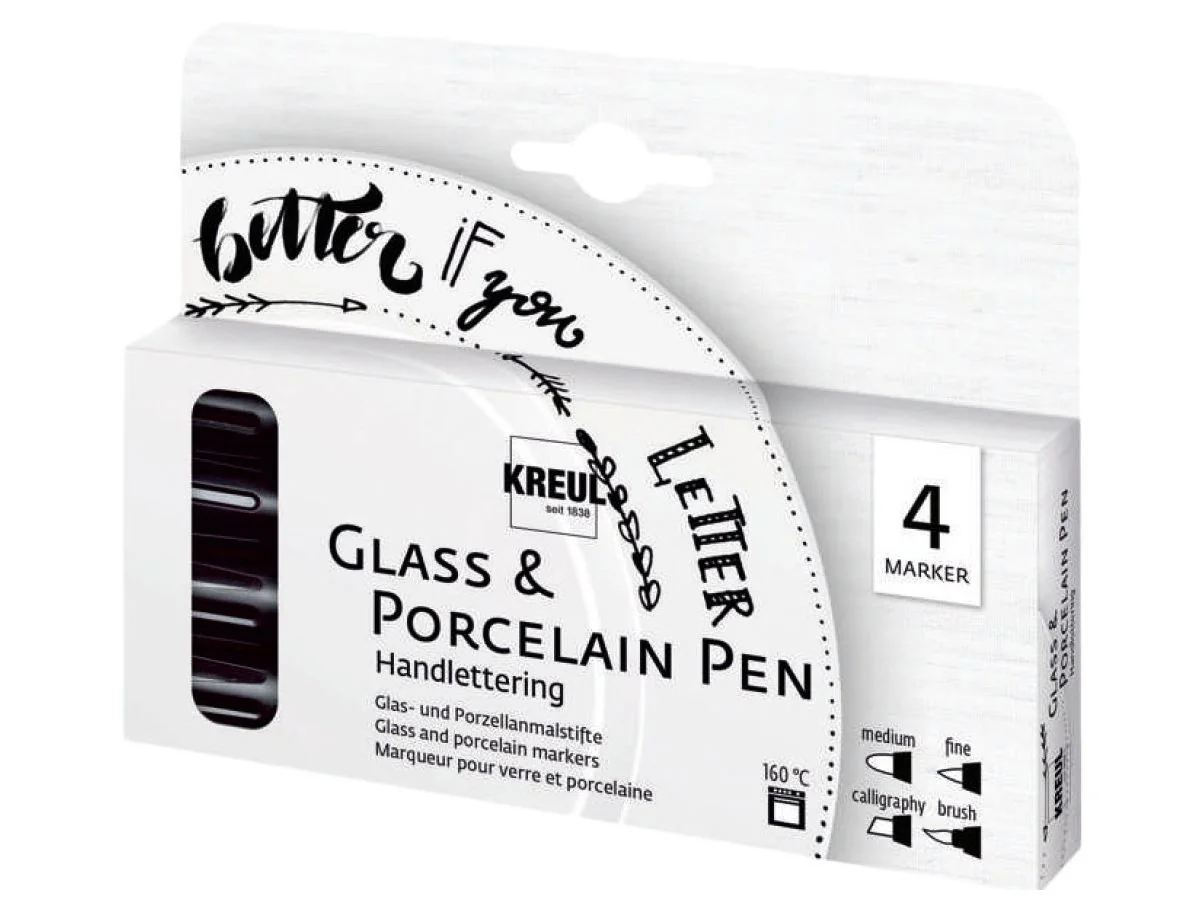KREUL Glass & Porcelain Pen Handlettering, 4er-Set, schwarz (EAN: 4000798121501)