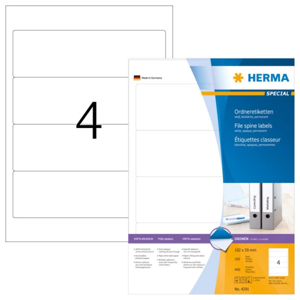 HERMA Ordnerrücken-Etiketten SPECIAL, 192 x 59 mm, weiß (EAN: 4008705042918)