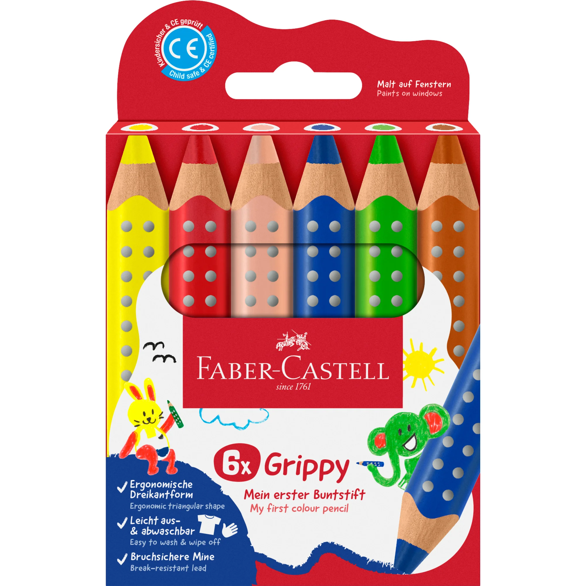 FABER-CASTELL Dreikant-Buntstift Grippy, 6er Kartonetui (EAN: 4005401106302)