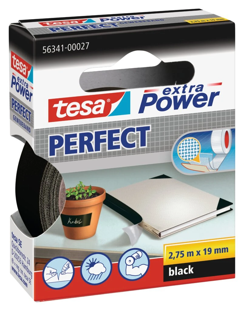 tesa Gewebeband extra Power PERFECT, 19 mm x 2,75 m, schwarz (EAN: 4042448043993)
