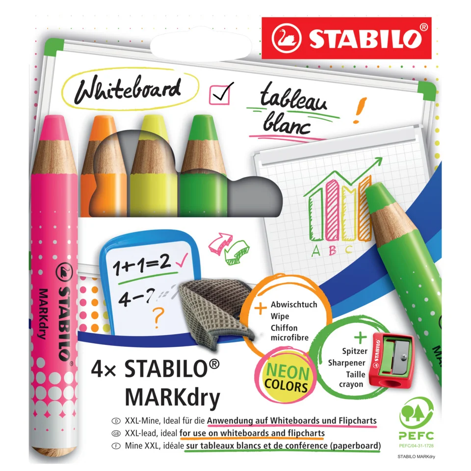 STABILO Whiteboard-Marker MARKdry NEON, 4er Etui (EAN: 4006381625067)
