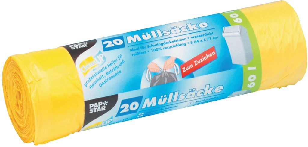 STARPAK Mülleimerbeutel LDPE, mit Zugband, 60 Liter, gelb (EAN: 4002911141977)