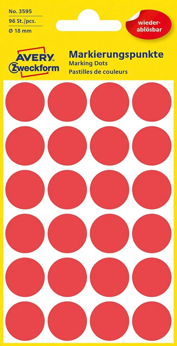 AVERY Zweckform Markierungspunkte, ablösbar, 18 mm, rot (EAN: 4004182035955)