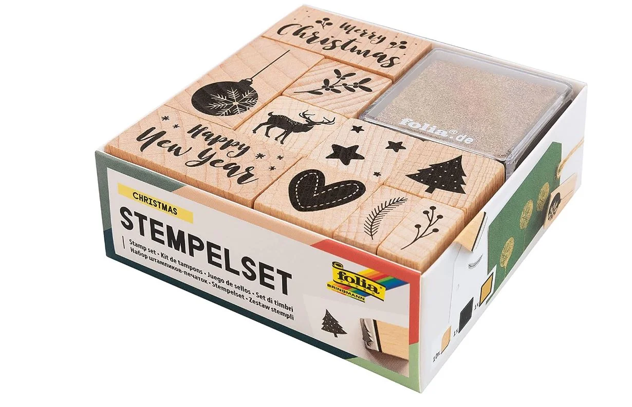 folia Motivstempel-Set "Christmas", aus Holz, 12-teilig, schwarz und gold (EAN: 4001868095821)