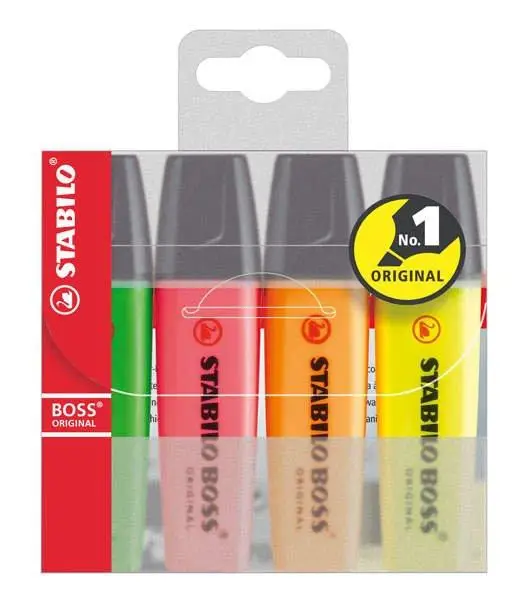 STABILO Textmarker BOSS ORIGINAL, 4er Kunststoffetui (EAN: 4006381215695)