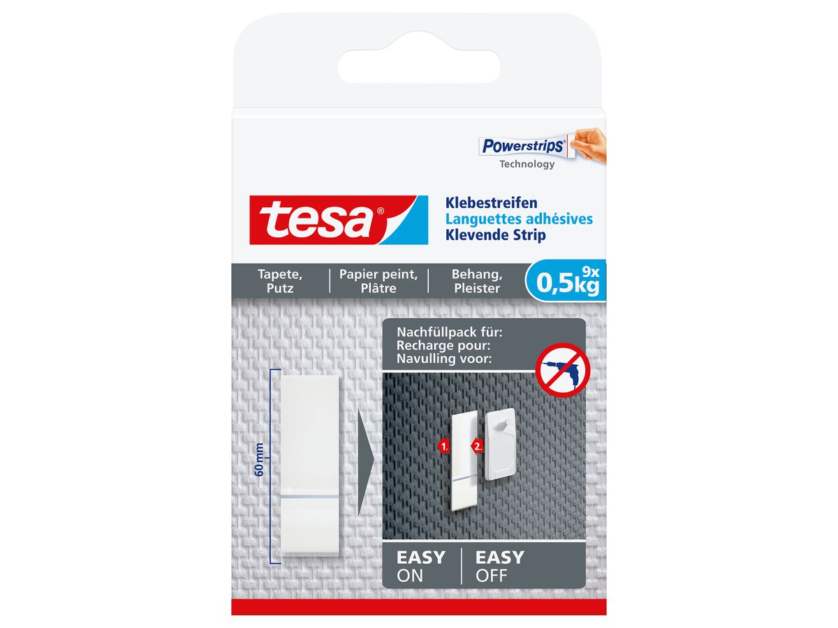 tesa Powerstrips Klebestreifen für Tapete/Putz, transparent (EAN: 4042448340443)