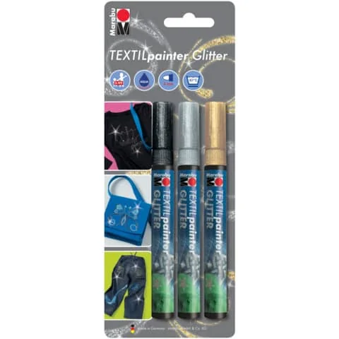Marabu Textilmarker "Textil Painter Glitter", 3er Blister, farbig sortiert (EAN: 4007751515735)
