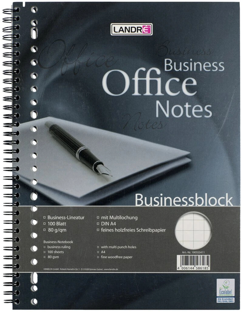 herlitz Businessblock mit Spirale, A4, 100 Blatt, kariert (EAN: 4006144586185)