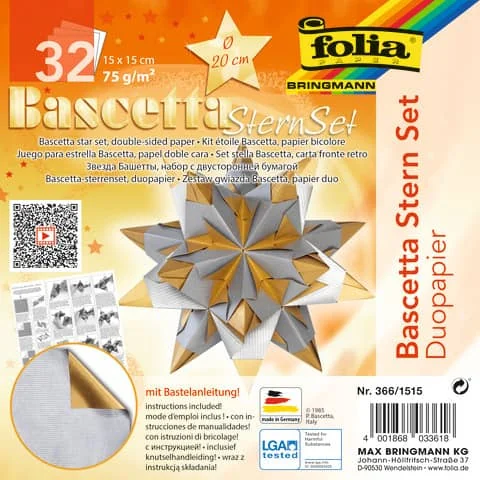 folia Faltblätter Bascetta-Stern, 150 x 150 mm, silber/gold (EAN: 4001868033618)