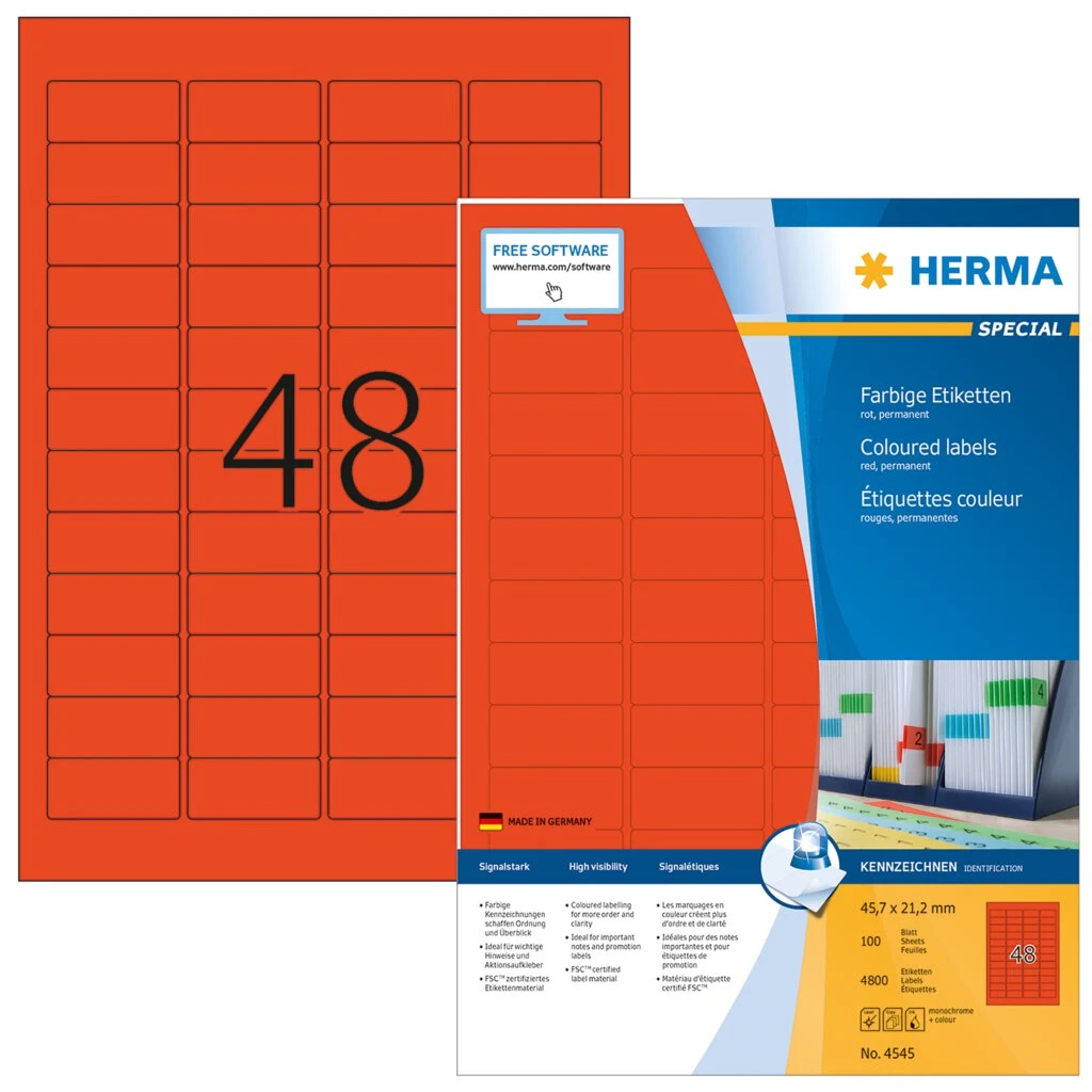 HERMA Universal-Etiketten SPECIAL, 45,7 x 21,2 mm, rot (EAN: 4008705045452)