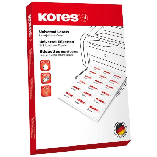 Kores Universal-Etiketten, 210 x 297 mm, weiß, 100 Blatt (EAN: 4045257700200)