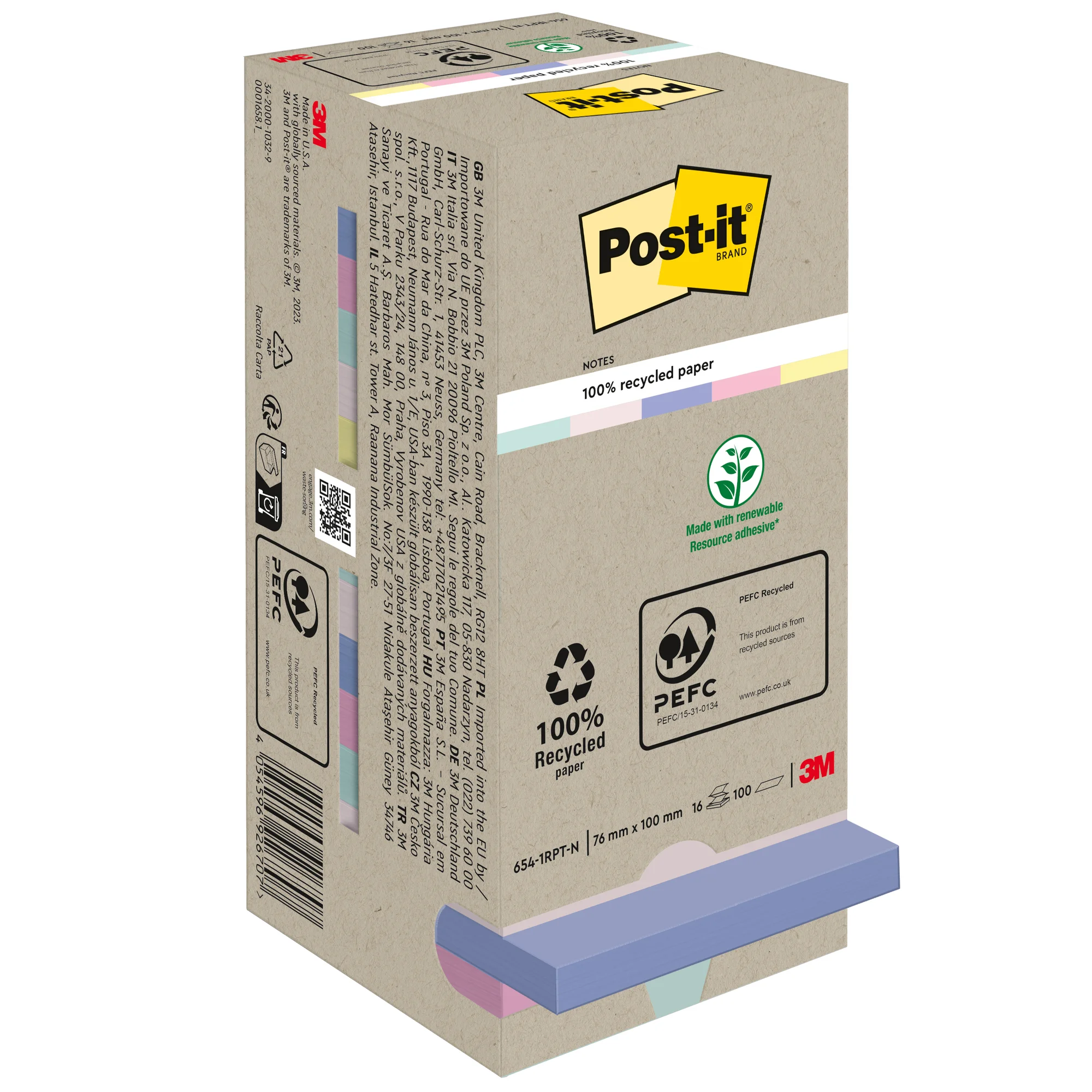 Post-it Haftnotizen Recycling notes, 76 x 76 mm, mehrfarbig (EAN: 4054596926707)