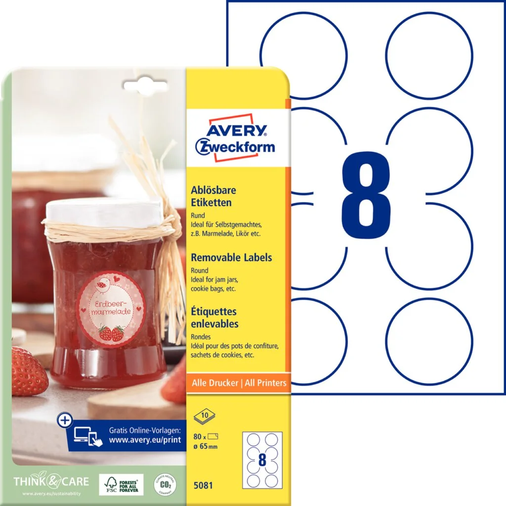 AVERY Zweckform Kennzeichungs- Etiketten, Durchmesser: 65 mm (EAN: 4004182050811)
