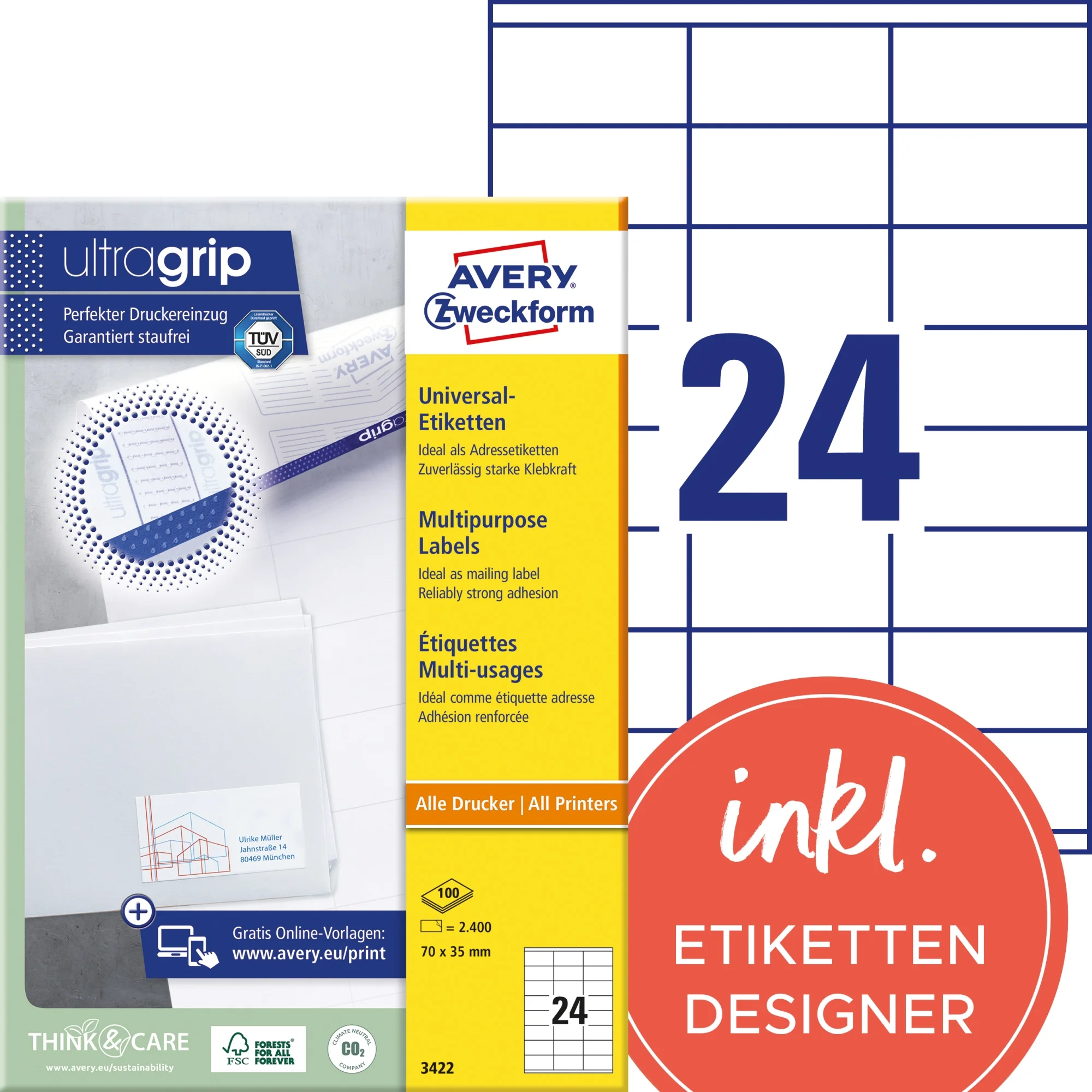 AVERY Zweckform Universal-Etiketten, 70 x 35 mm, weiß (EAN: 4004182034224)