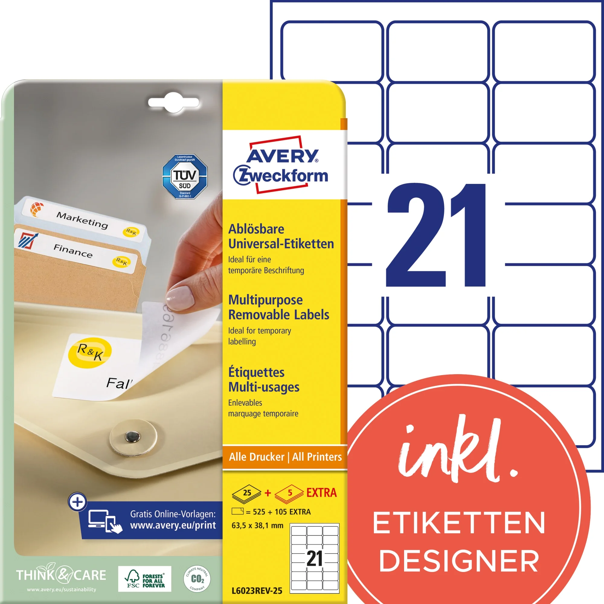 AVERY Zweckform Universal-Etiketten, 63,5 x 38,1 mm, weiß (EAN: 4004182060230)