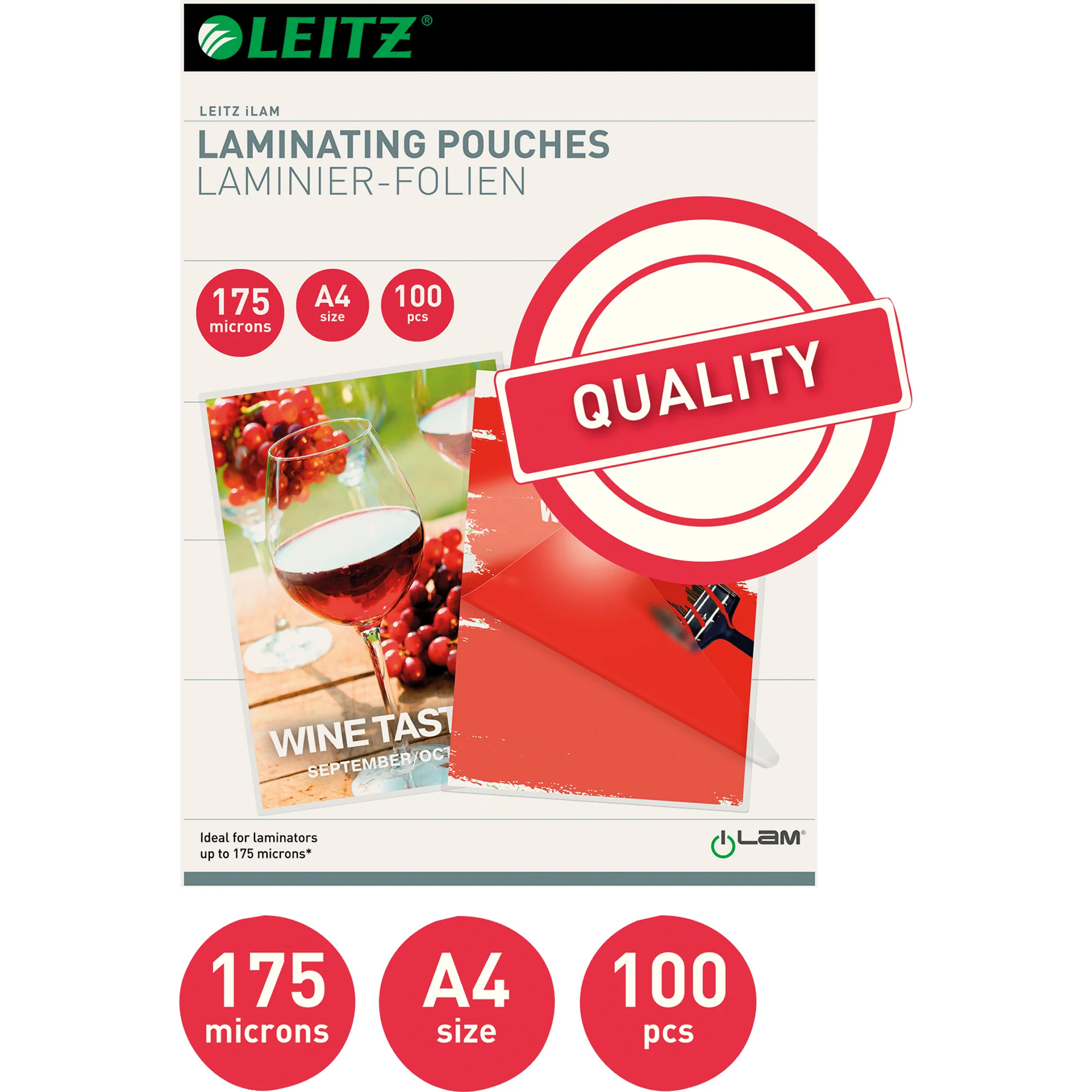 LEITZ Laminierfolientasche, DIN A4, glänzend, 350 mic (EAN: 5411313169332)