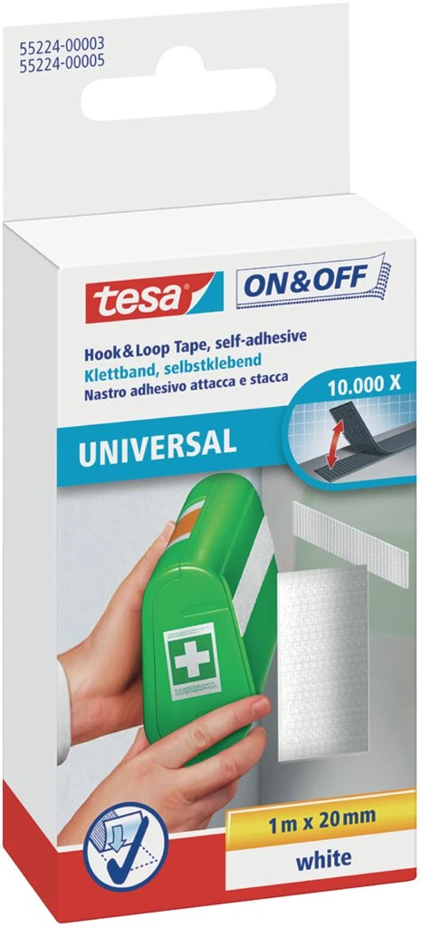 tesa On & Off Klettband, 20 mm x 1,0 m, weiß (EAN: 4042448859891)