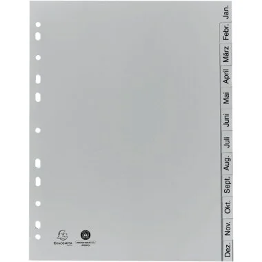 EXACOMPTA Kunststoff-Register, Monate, DIN A4, 12-teilig, grau (EAN: 3130634018120)