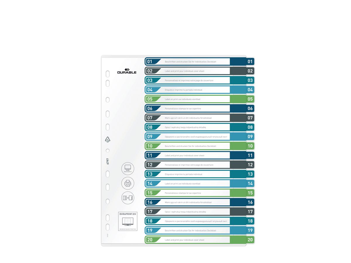 DURABLE Kunststoff-Register, Zahlen, A4+, 20-teilig, 1 - 20 (EAN: 4005546735139)