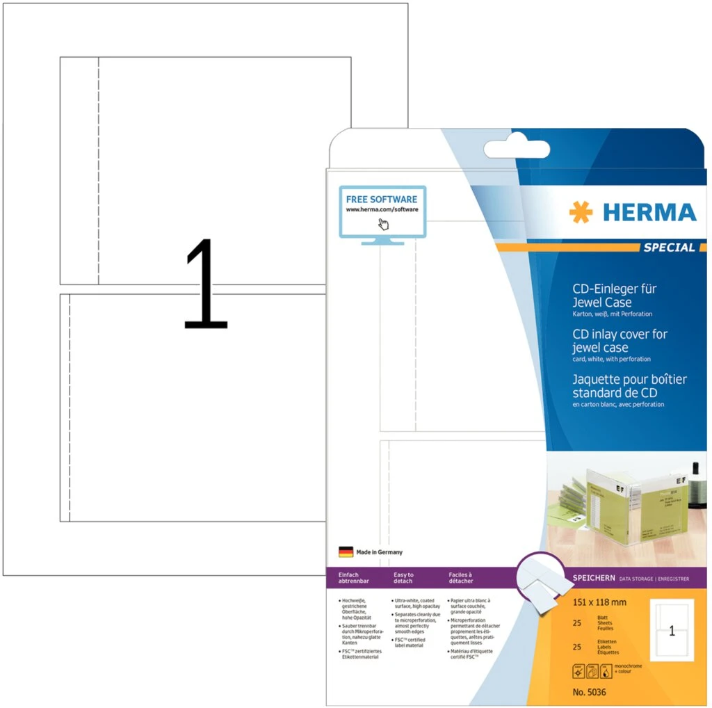 HERMA CD-Einleger für Jewelcase, 151 x 118 mm, weiß (EAN: 4008705050364)