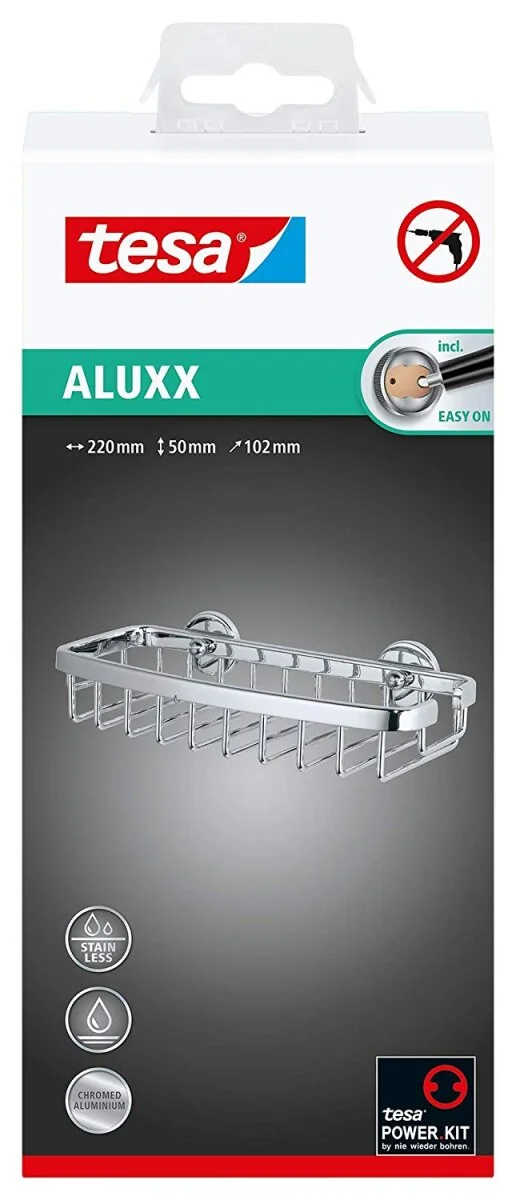 tesa Duschkorb ALUXX S, viereckig, Aluminium verchromt (EAN: 4042448447180)