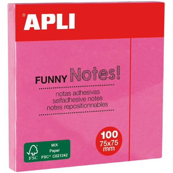 APLI Haftnotizen "FUNNY Notes!", 75 x 75 mm, neonpink (EAN: 8410782118985)