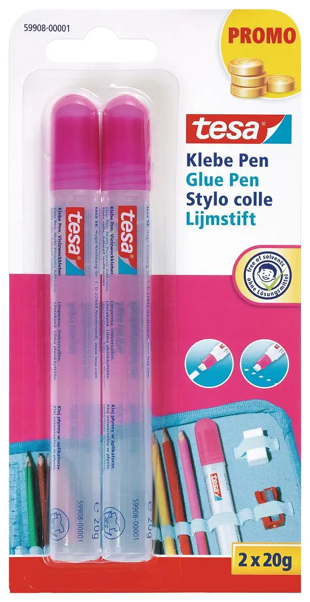 tesa Klebepen "Glue Pen", lösemittelfrei, 2 x 20 g (EAN: 4042448444783)