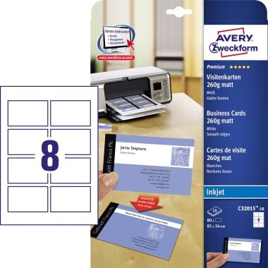 AVERY Zweckform Quick & Clean Visitenkarten, matt, 260 g/qm (EAN: 4004182242766)