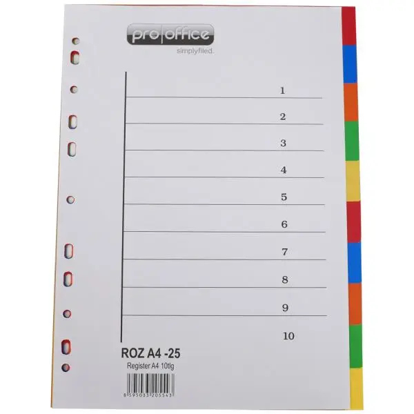 proOFFICE Kunststoff-Register, blanko, A4, 10-teilig (EAN: 8595033205543)