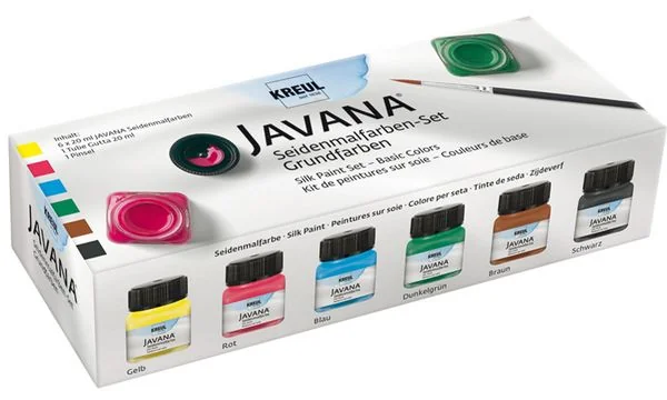 KREUL Seidenmalfarbe JAVANA, Creativset 6 x 20 ml, gelb, rot, blau, dunkelgrün, braun, schwarz (EAN: 4000798816001)