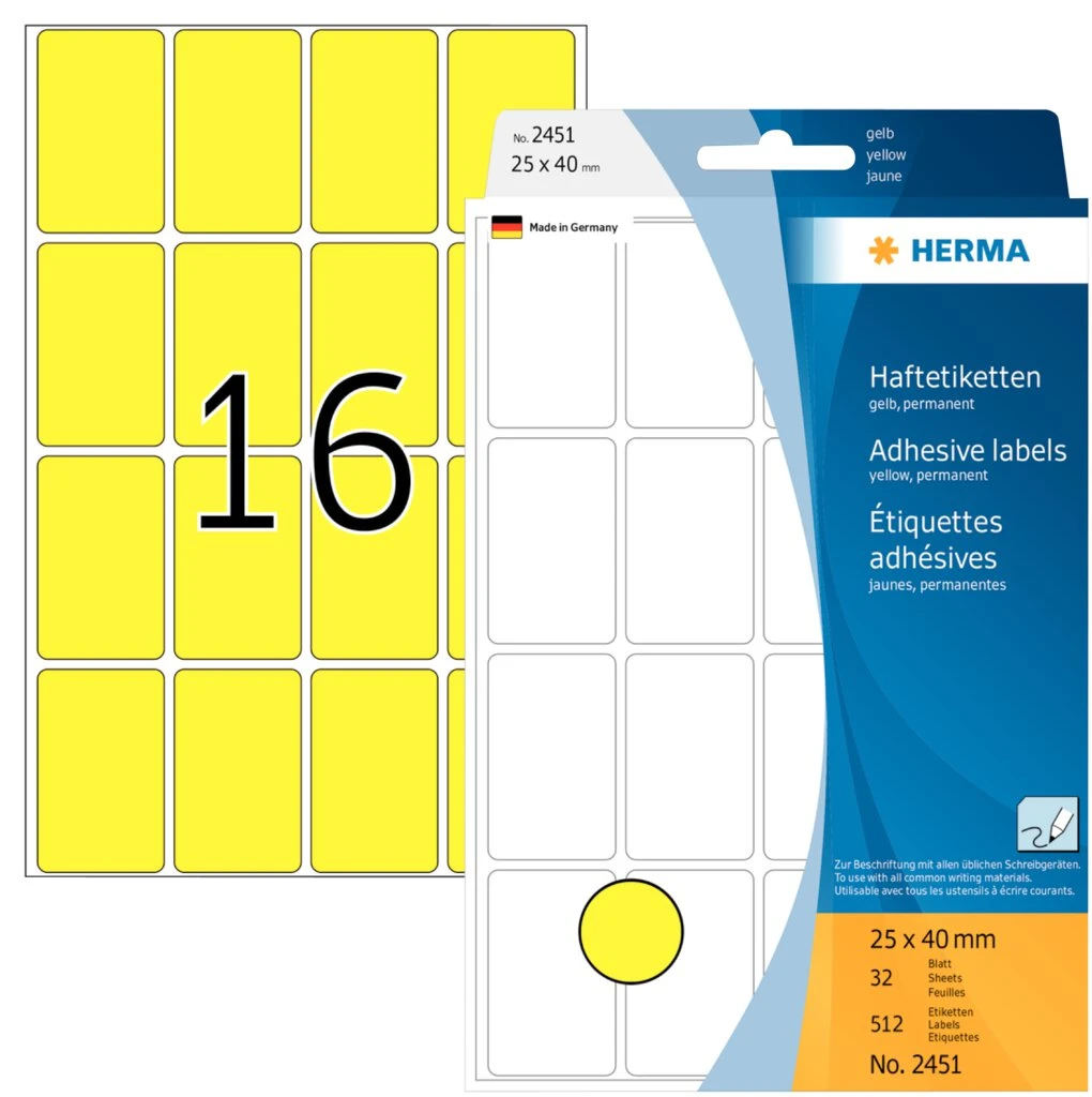 HERMA Vielzweck-Etiketten, 25 x 40 mm, gelb, Großpackung (EAN: 4008705024518)