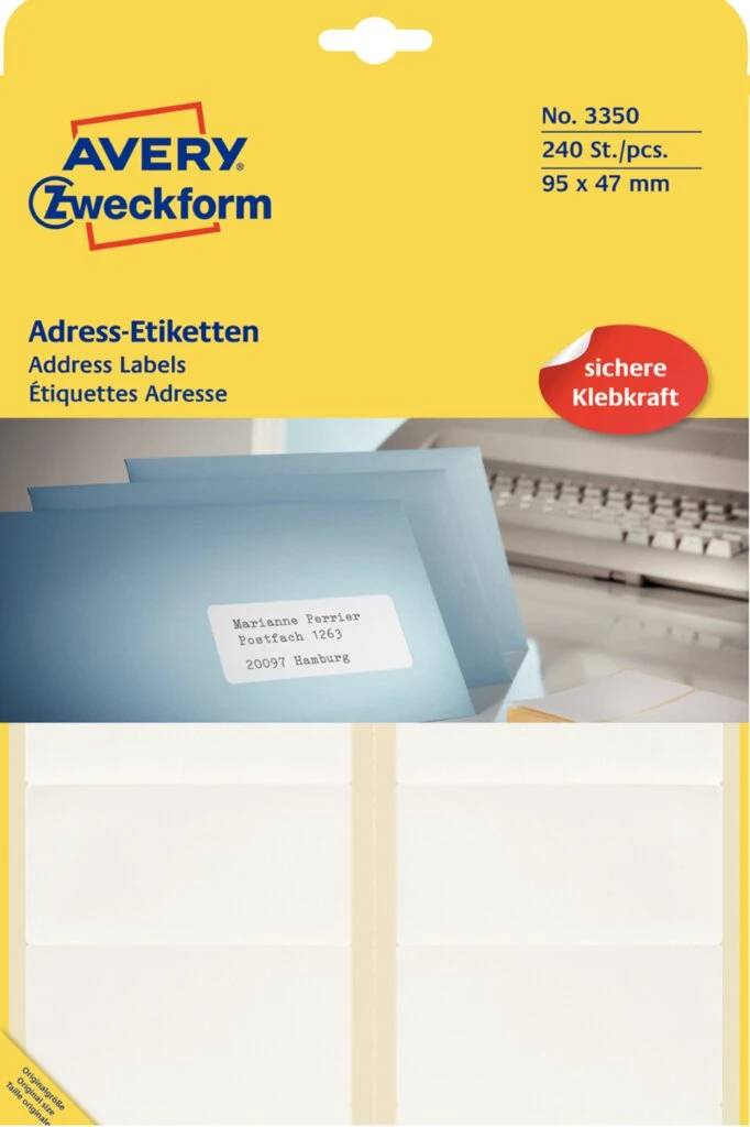 AVERY Zweckform Adress-Etiketten, 95 x 47 mm, auf Bogen (EAN: 4004182033500)