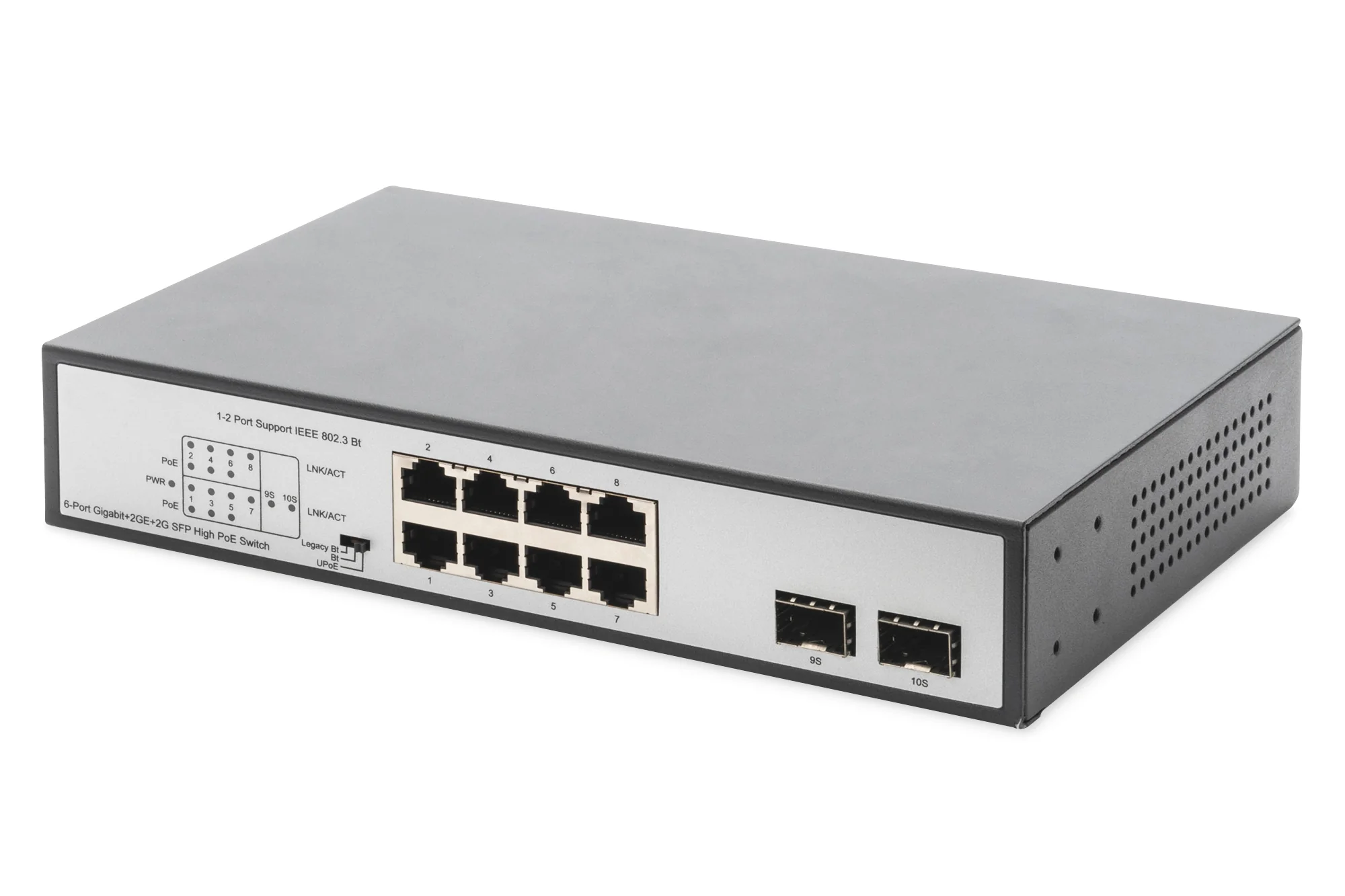 DIGITUS 19" Gigabit PoE Switch, 8-Port, Unmanaged, 2 Uplinks (EAN: 4016032467380)
