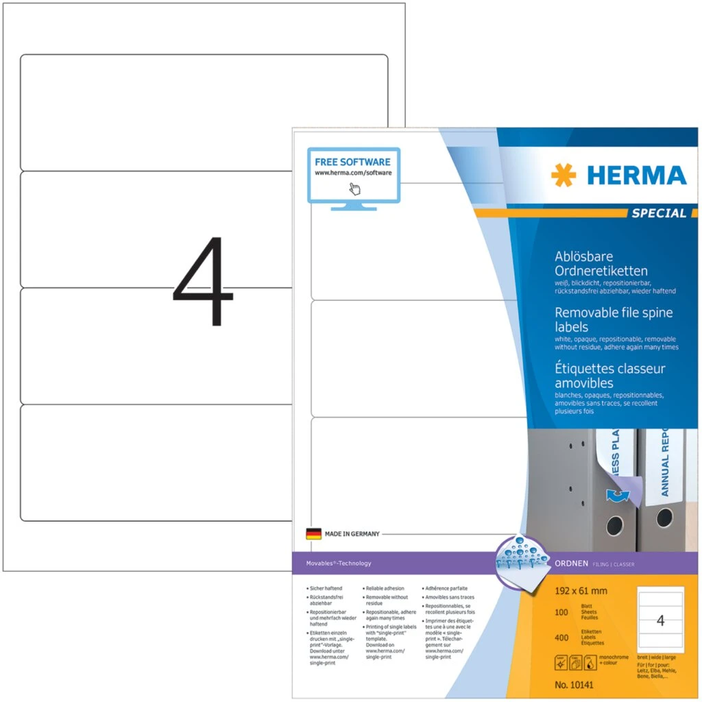 HERMA Ordner-Etiketten "Movables" 192 x 61 mm, weiß (EAN: 4008705101417)