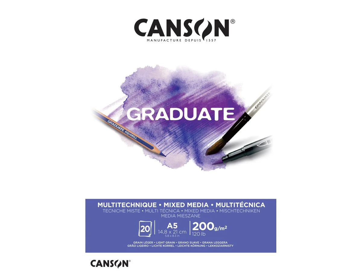 CANSON Studienblock GRADUATE MIXED MEDIA, weiß, DIN A5 (EAN: 3148950020413)