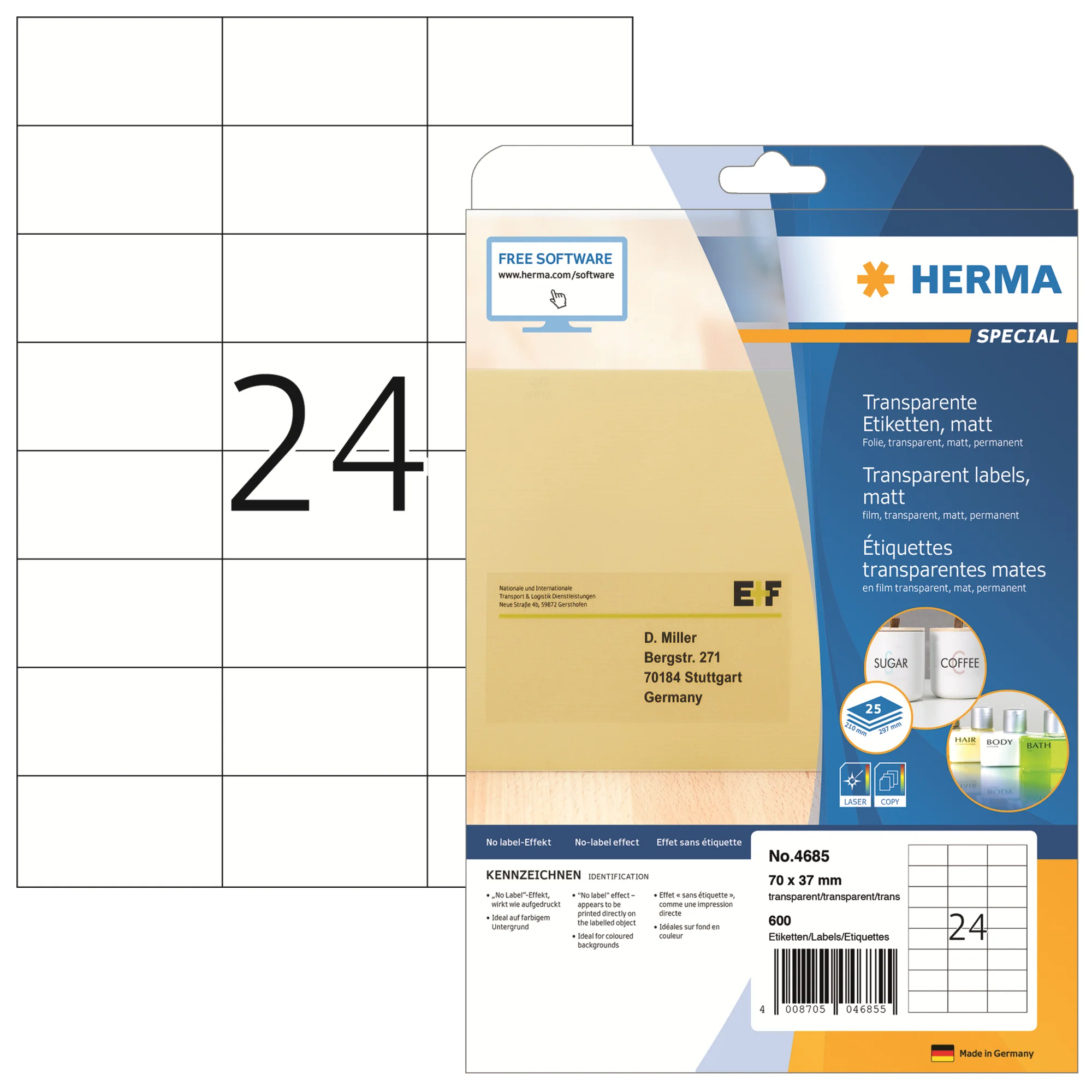 HERMA Transparente Folien-Etiketten SPECIAL, 70 x 37 mm, (EAN: 4008705046855)