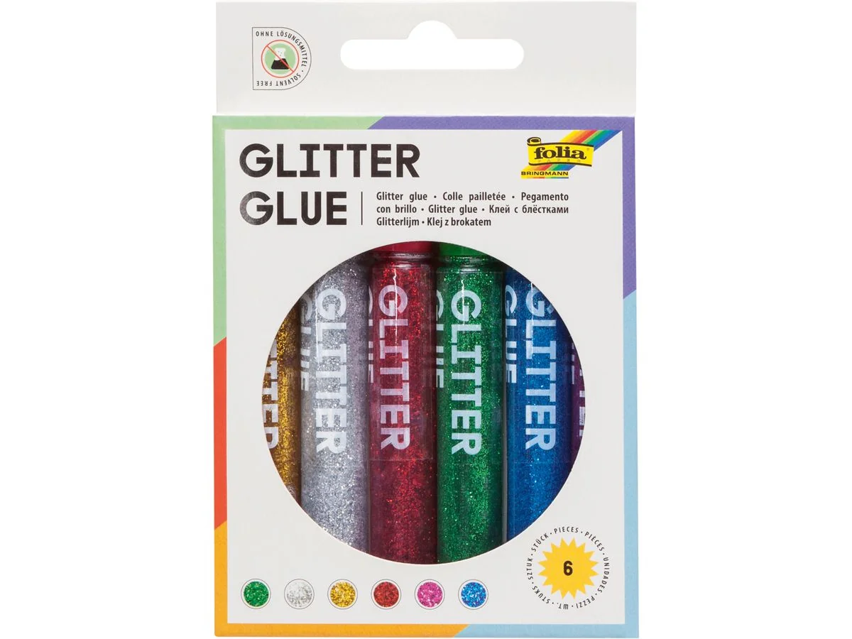 folia Glitzerkleber "Glitterglue", 9,5 ml, farbig sortiert, gold, silber, rot, grün, blau und pink (EAN: 4001868005707)