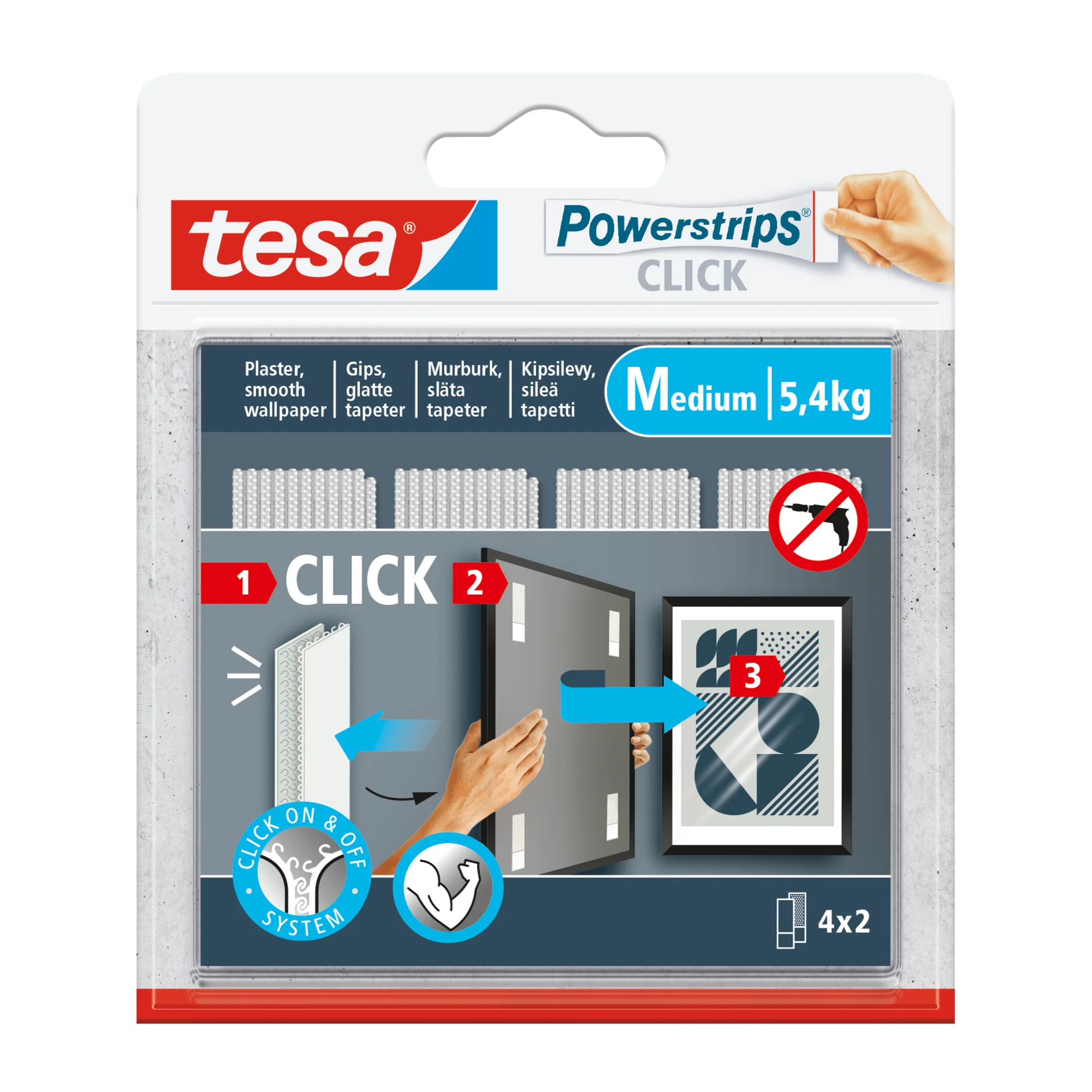 tesa Powerstrips CLICK Klettstreifen MEDIUM, weiß (EAN: 4063565401077)