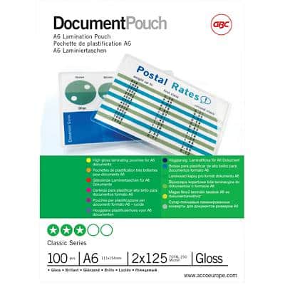 GBC Laminierfolientasche, DIN A6, glänzend, 250 mic (EAN: 0033816030855)