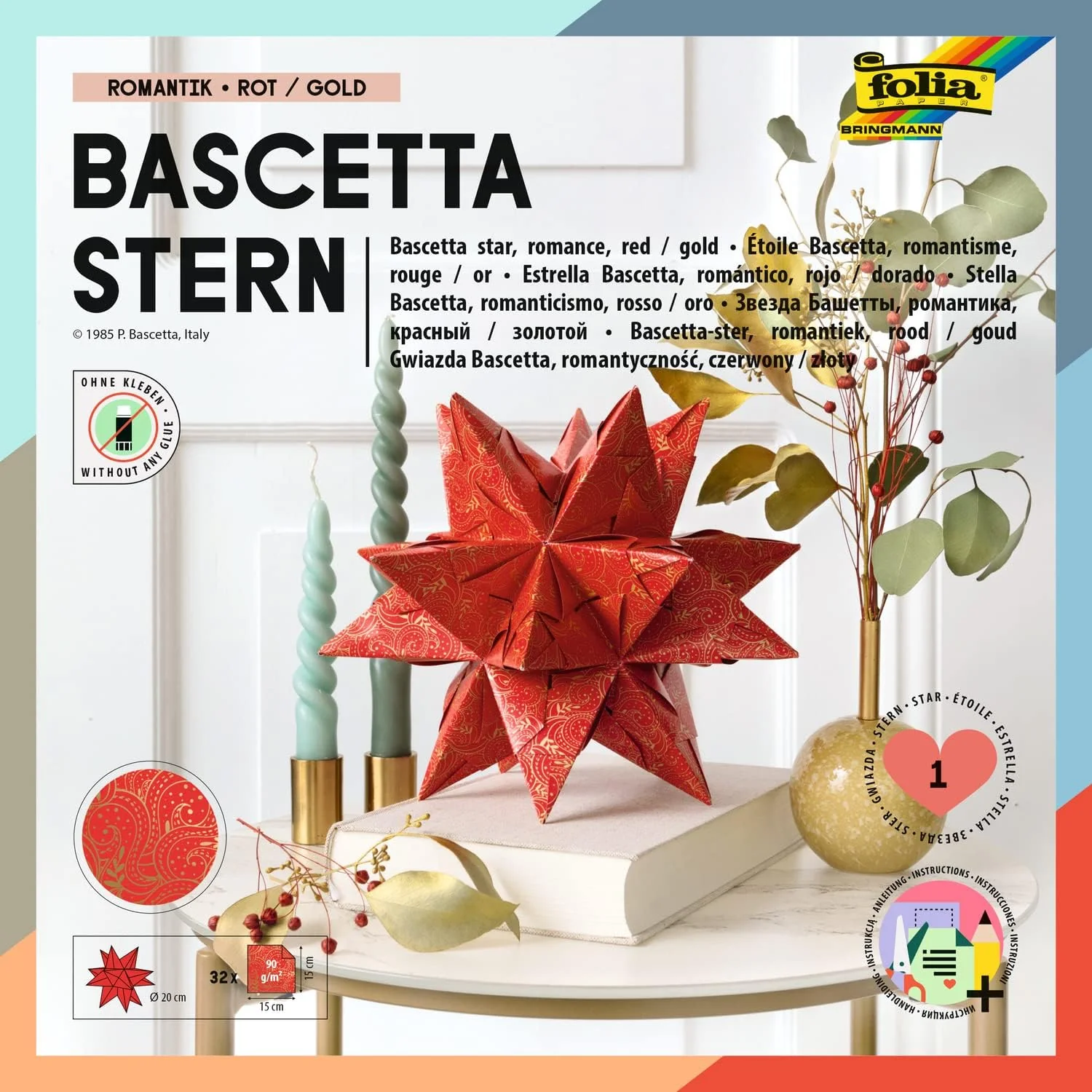 folia Faltblätter Bascetta-Stern, rot / bedruckt (EAN: 4001868087789)