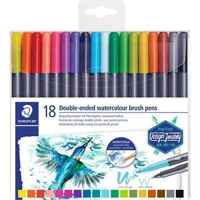 STAEDTLER Doppel-Fasermaler mit Pinselspitze, 18er Etui, farbig sortiert (EAN: 4007817042830)