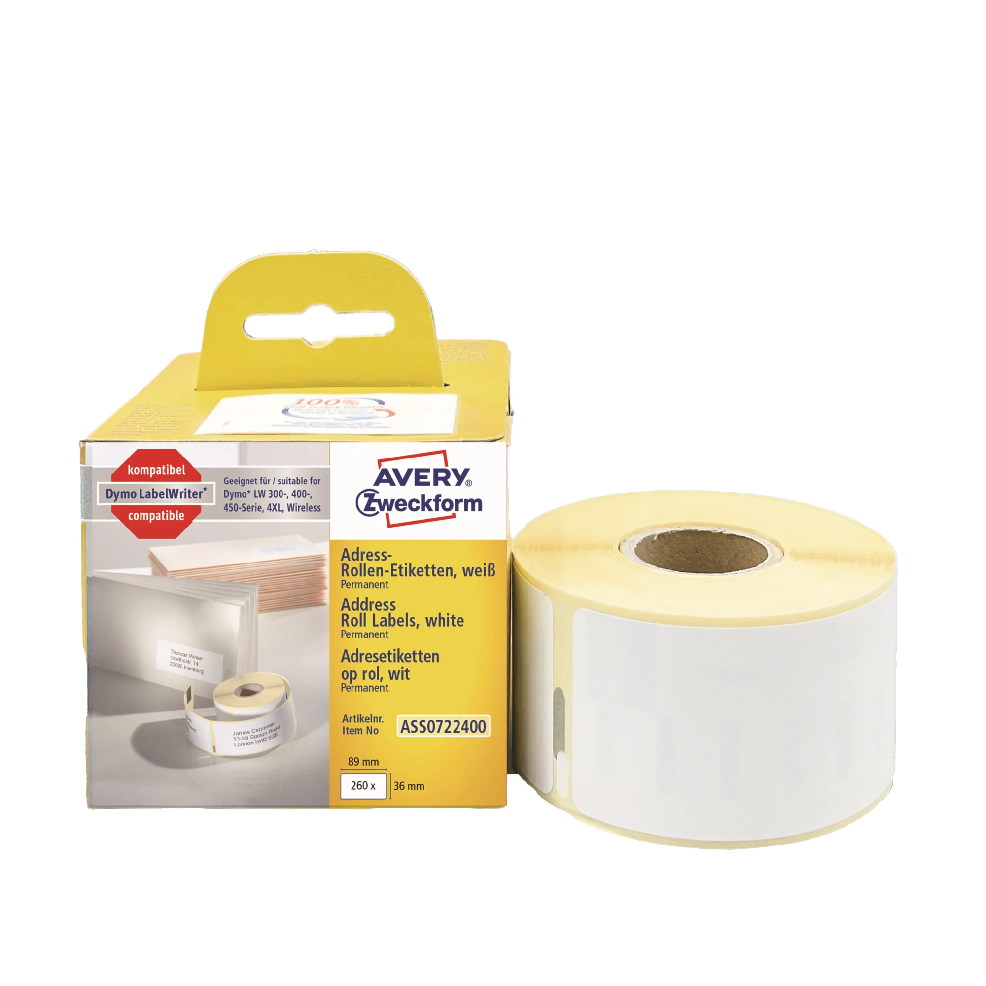 AVERY Zweckform Rollenetiketten, 89 x 36 mm, weiß (EAN: 4004182617014)