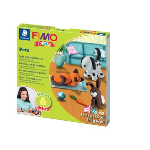FIMO kids Modellier-Set Form & Play "Pet", Level 1, weiß, orange, braun & schwarz (EAN: 4007817806029)