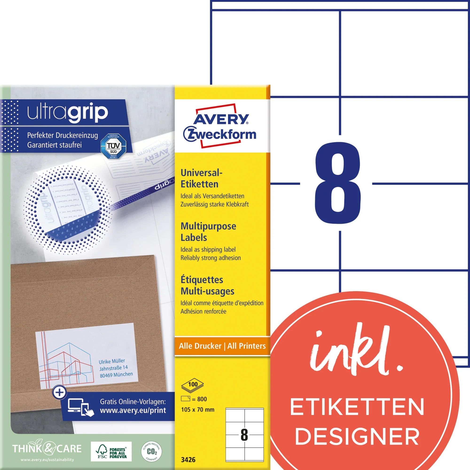 AVERY Zweckform Universal-Etiketten, 105 x 70 mm, weiß (EAN: 4004182034262)